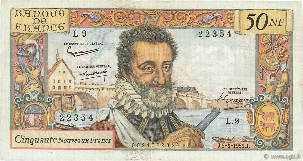 50 Nouveaux Francs HENRI IV FRANCE  1959 F.58.01 TTB