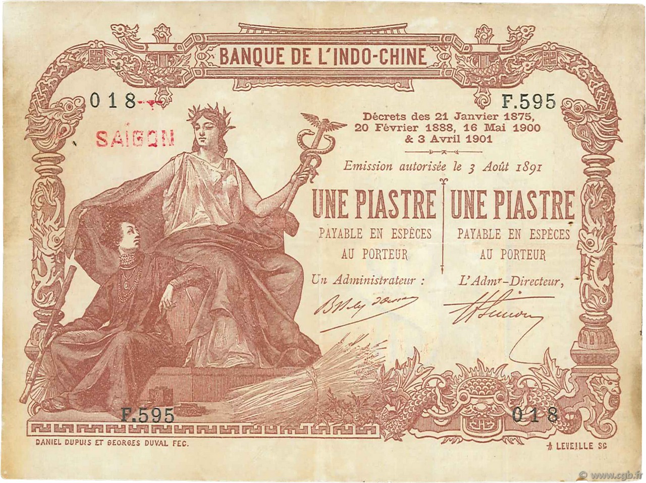 1 Piastre - 1 Piastre INDOCHINE FRANÇAISE Saïgon 1909 P.034b TTB+