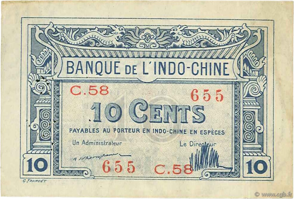 10 Cents INDOCHINE FRANÇAISE  1919 P.044 TTB
