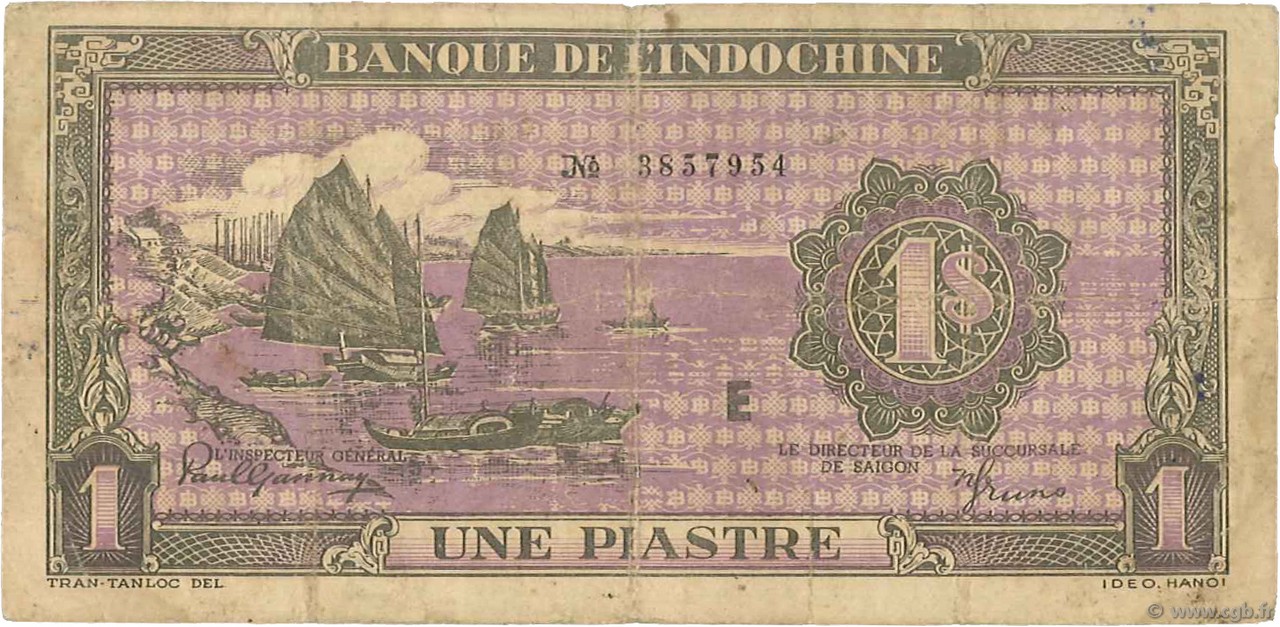 1 Piastre violet INDOCHINE FRANÇAISE  1942 P.060 TB