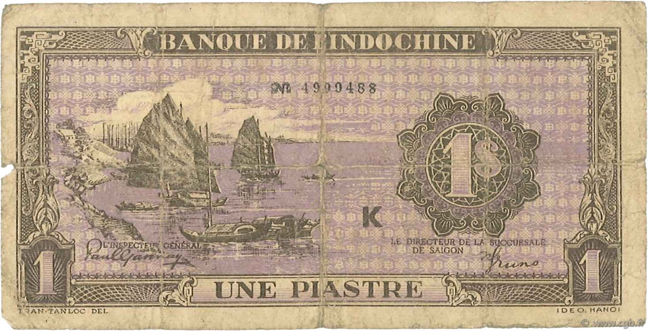 1 Piastre violet INDOCHINE FRANÇAISE  1942 P.060 B