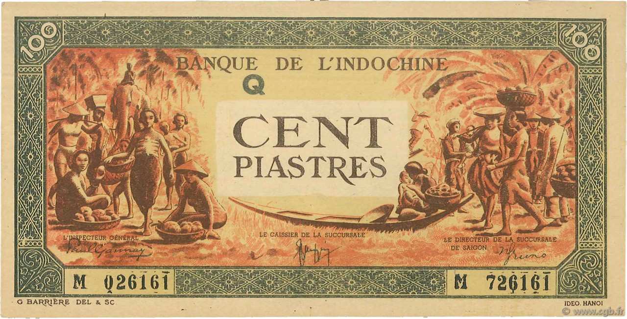 100 Piastres orange, cadre noir INDOCHINE FRANÇAISE  1942 P.073 pr.NEUF