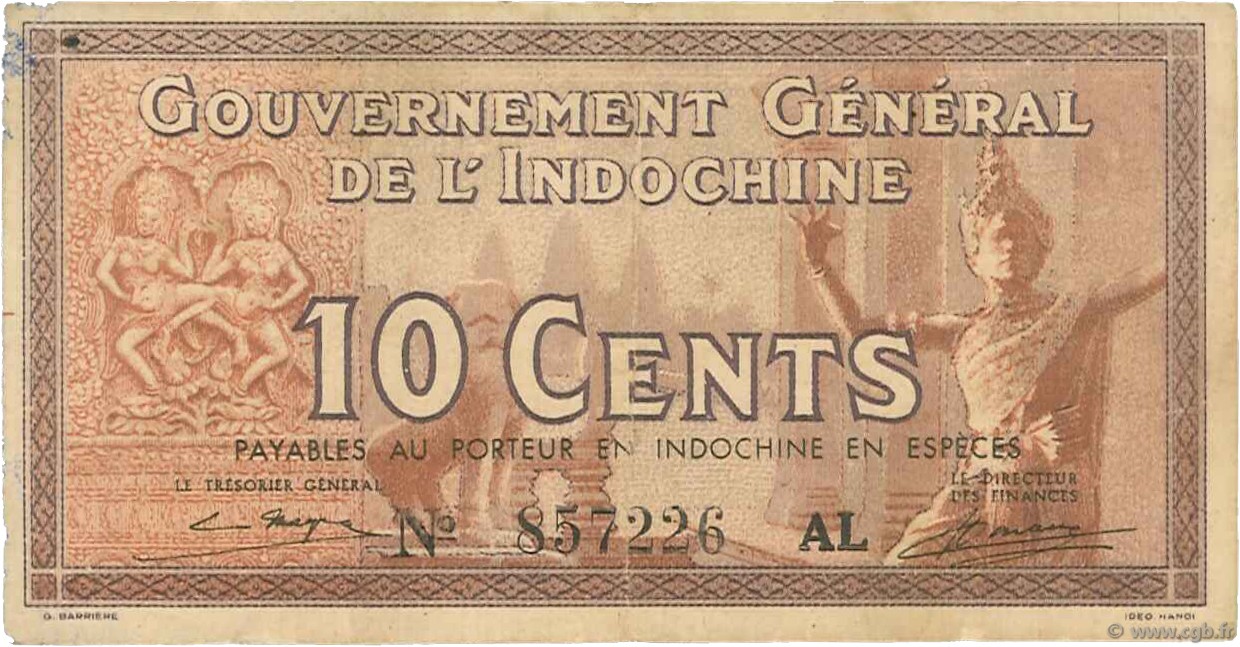10 Cents INDOCHINE FRANÇAISE  1939 P.085c TTB