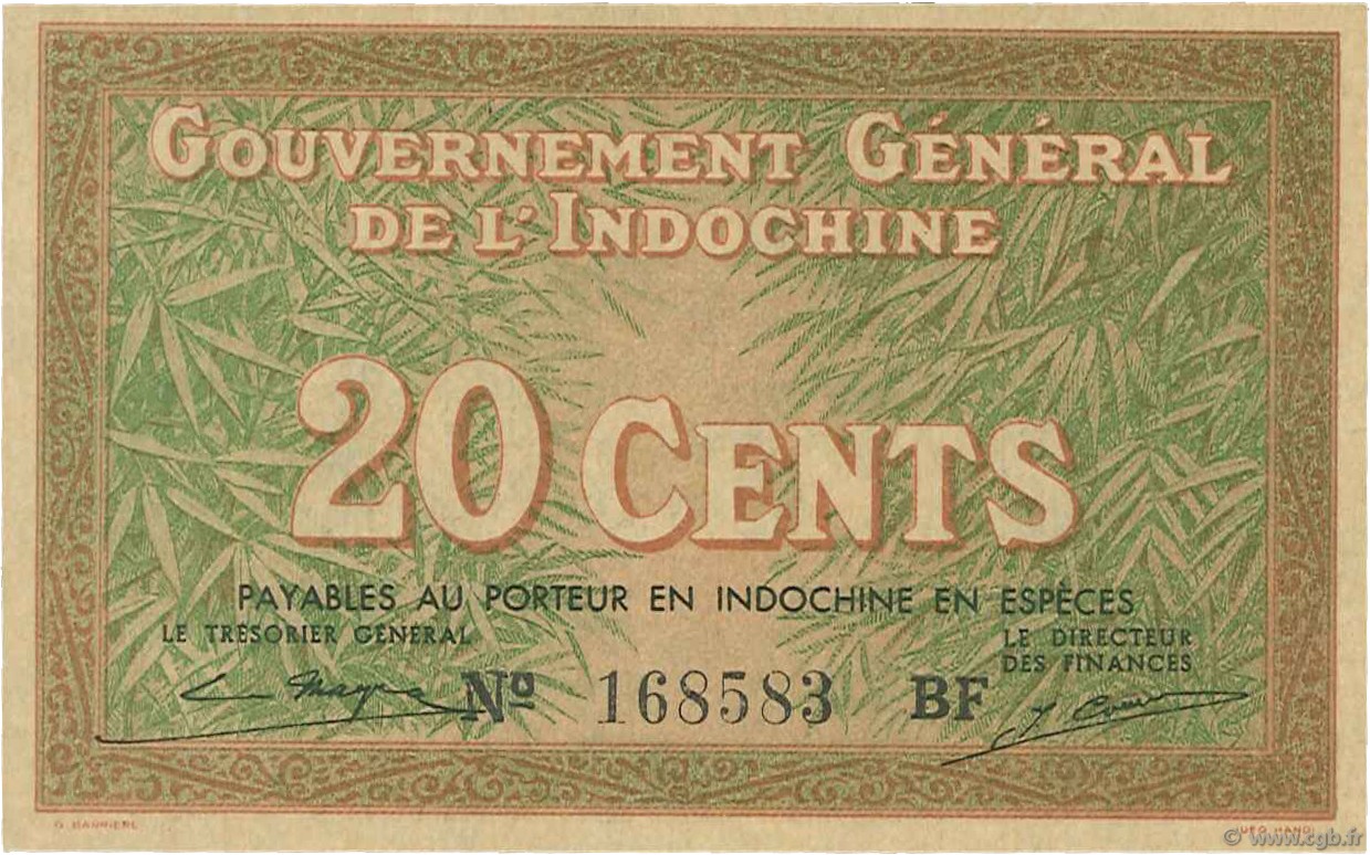 20 Cents INDOCHINE FRANÇAISE  1939 P.086d pr.NEUF