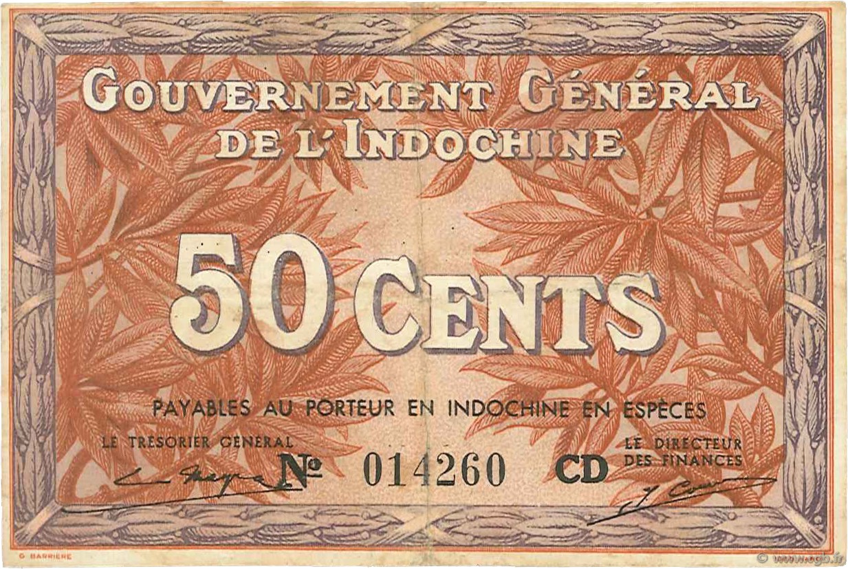 50 Cents INDOCHINE FRANÇAISE  1939 P.087d TTB