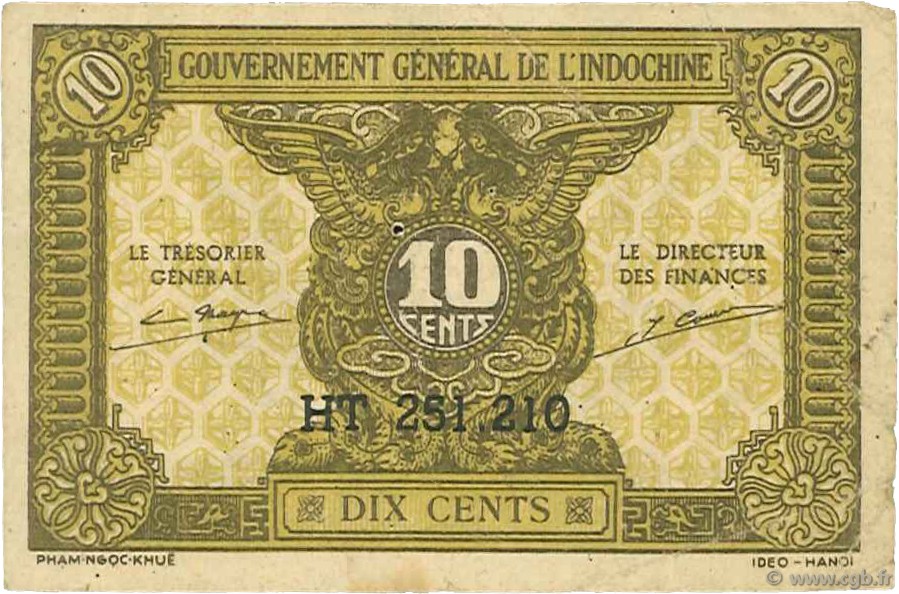 10 Cents INDOCHINE FRANÇAISE  1942 P.089a TB