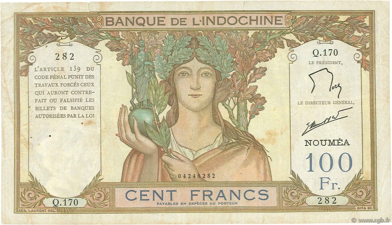 100 Francs NOUVELLE CALÉDONIE  1963 P.42e TB+