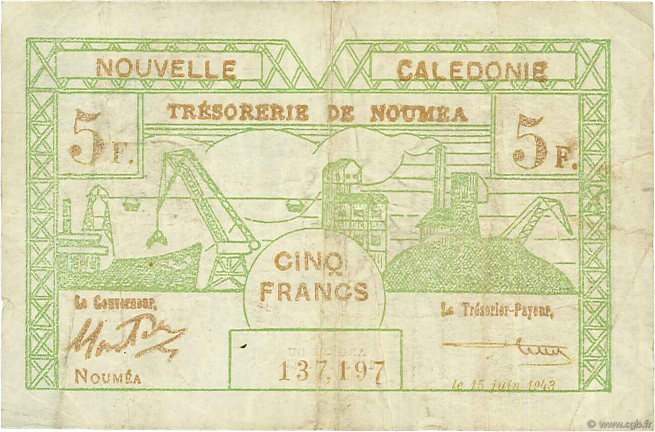 5 Francs NOUVELLE CALÉDONIE  1943 P.58 TB+