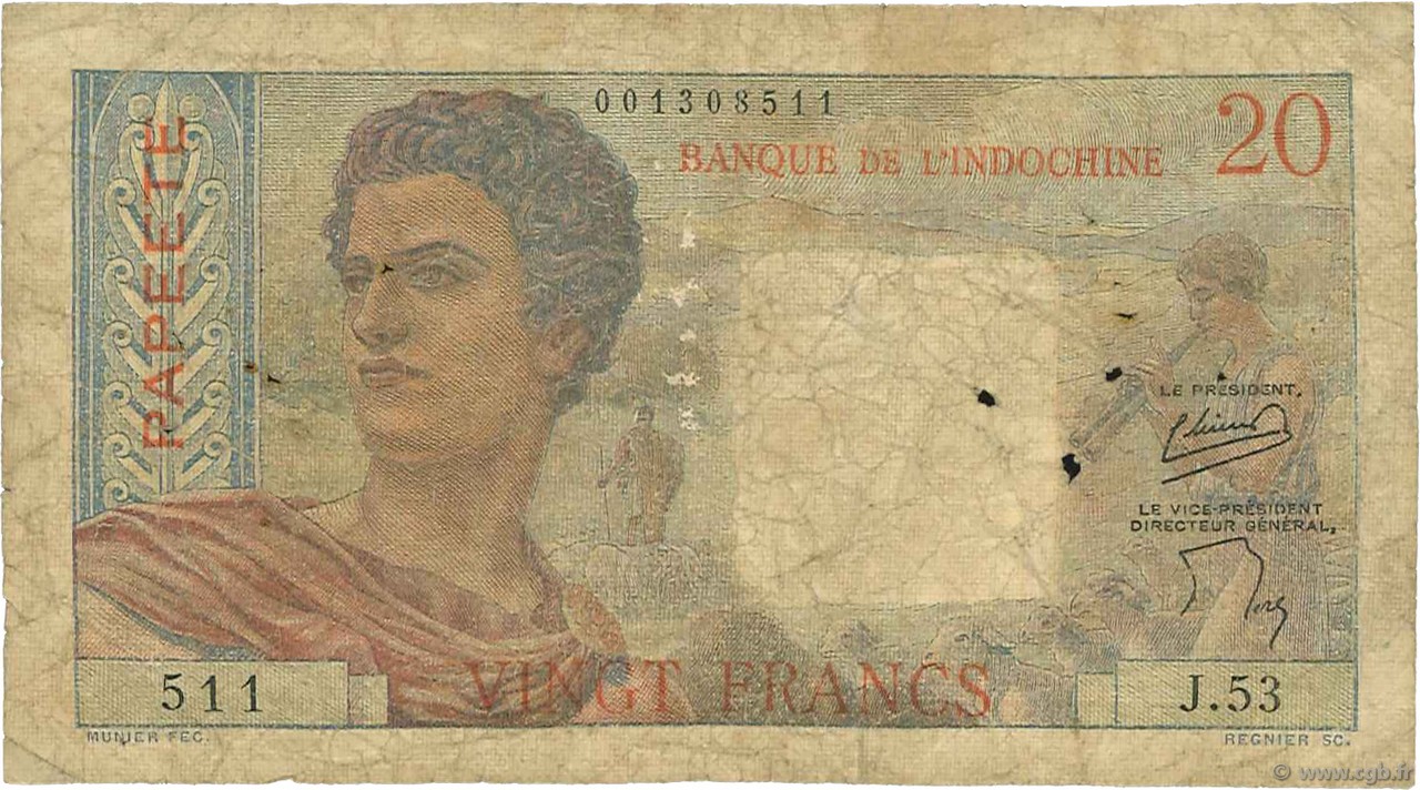 20 Francs TAHITI  1954 P.21b B