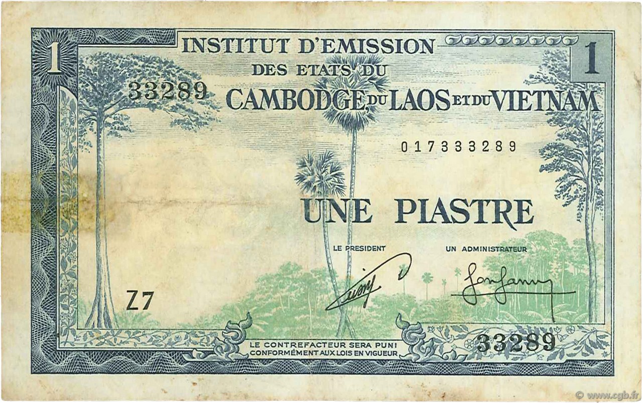 1 Piastre - 1 Riel INDOCHINE FRANÇAISE  1954 P.094 TB
