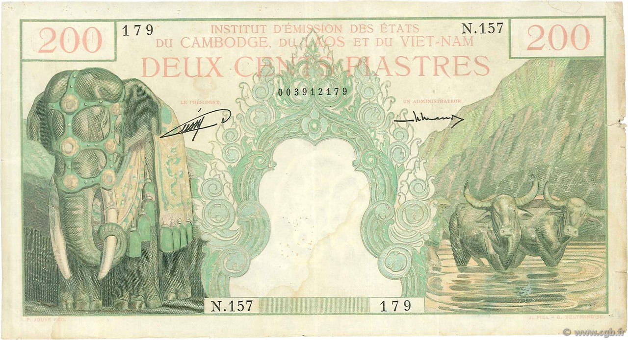 200 Piastres - 200 Riels INDOCHINE FRANÇAISE  1953 P.098 TB