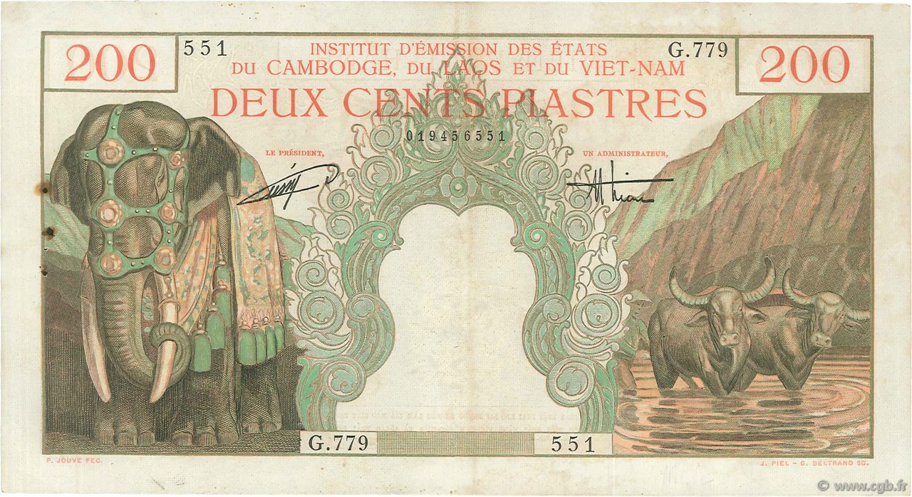 200 Piastres - 200 Dong INDOCHINE FRANÇAISE  1953 P.109 TTB