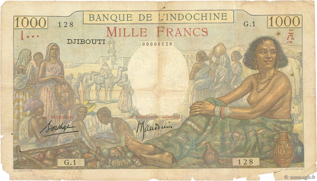 1000 Francs DJIBOUTI  1938 P.10 AB