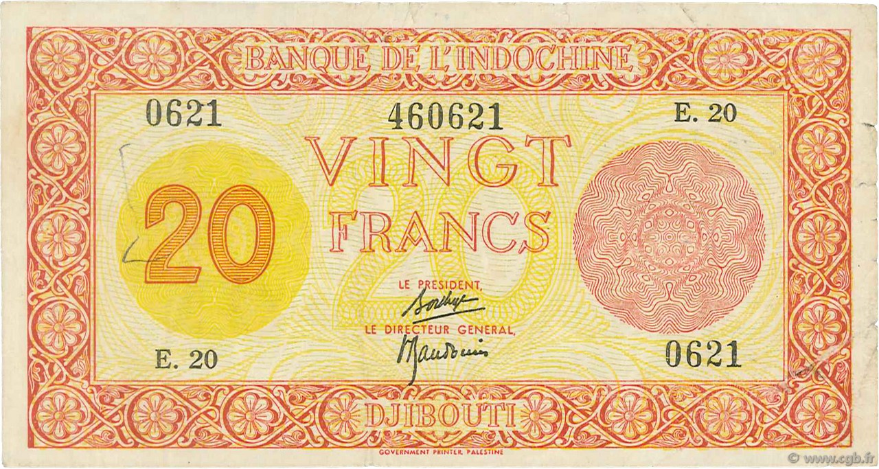 20 Francs Palestine DJIBOUTI  1945 P.15 TTB