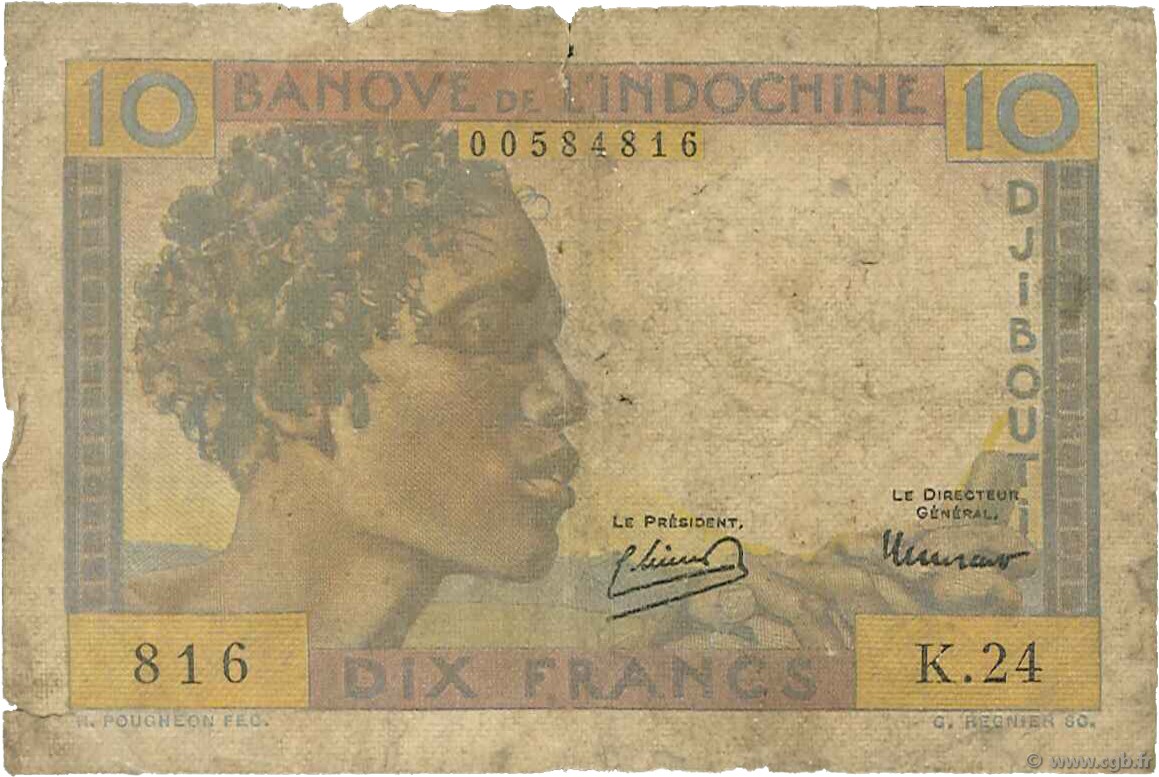 10 Francs DJIBOUTI  1946 P.19 B