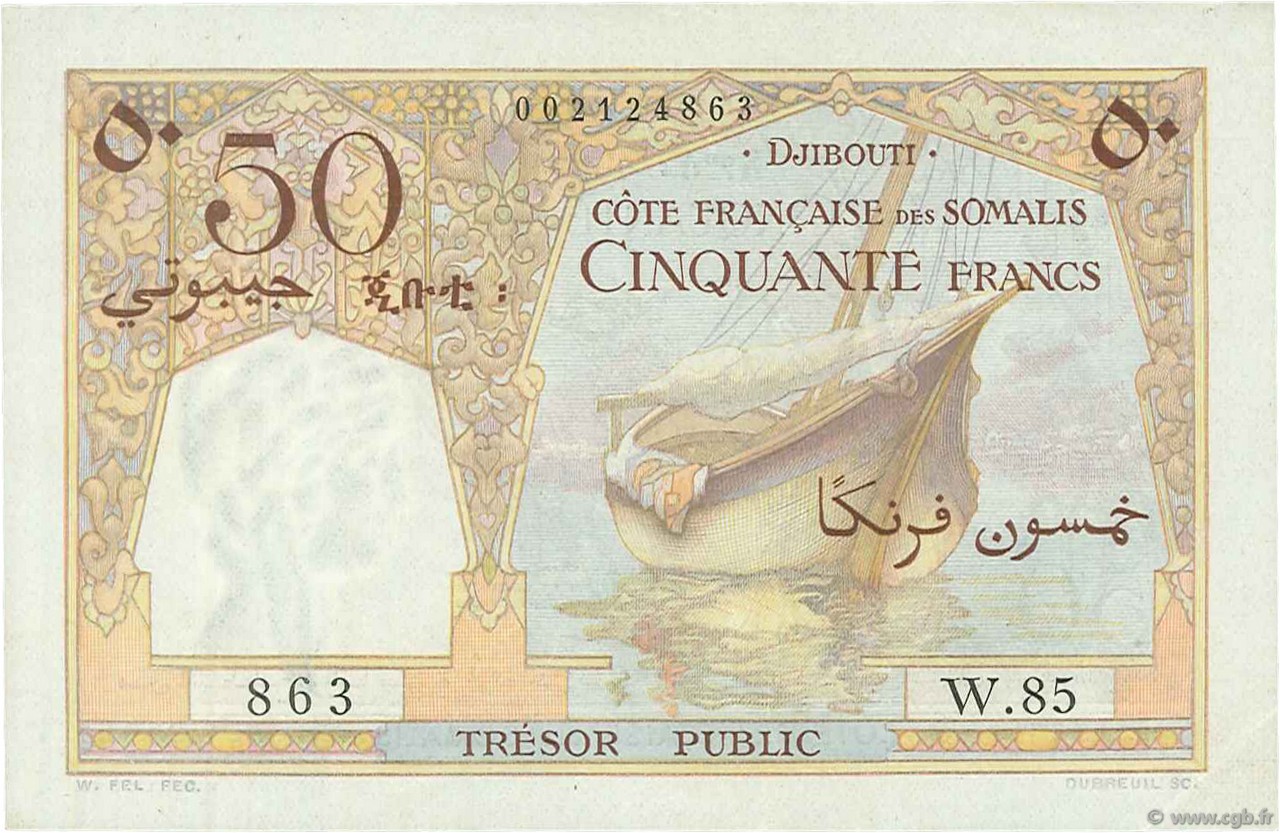 50 Francs DJIBOUTI  1952 P.25 SUP