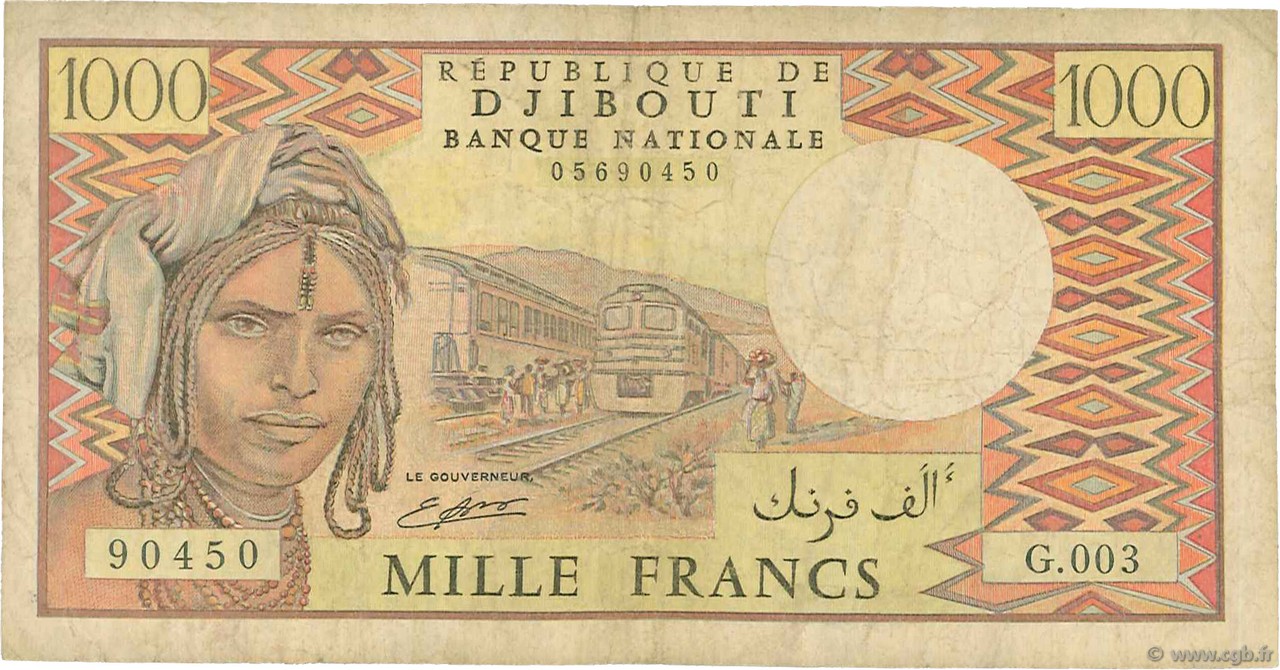 1000 Francs DJIBOUTI  1991 P.37d B+