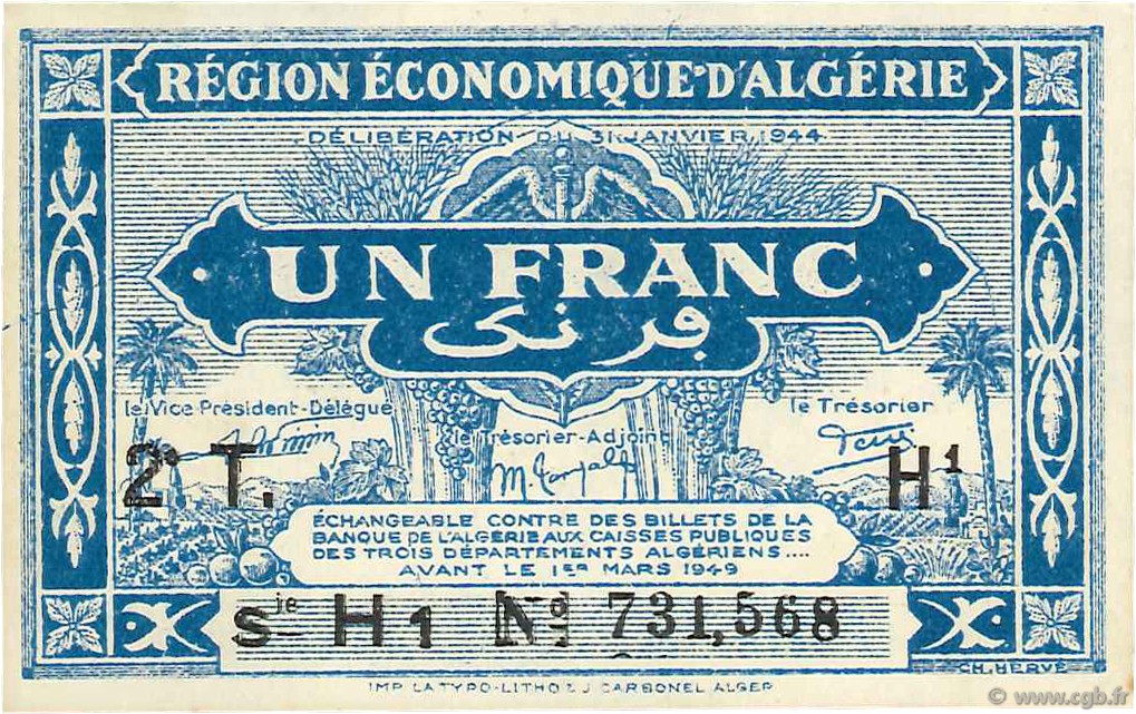 1 Franc ALGÉRIE  1944 P.101 pr.NEUF