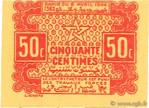 50 Centimes MAROC  1944 P.41 NEUF