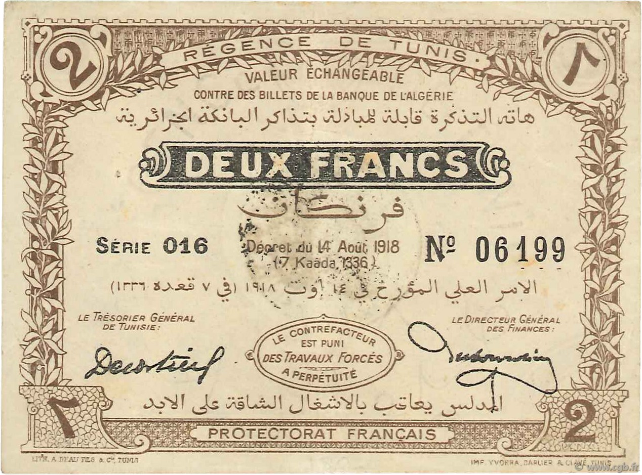 2 Francs TUNISIE  1918 P.38 TTB+