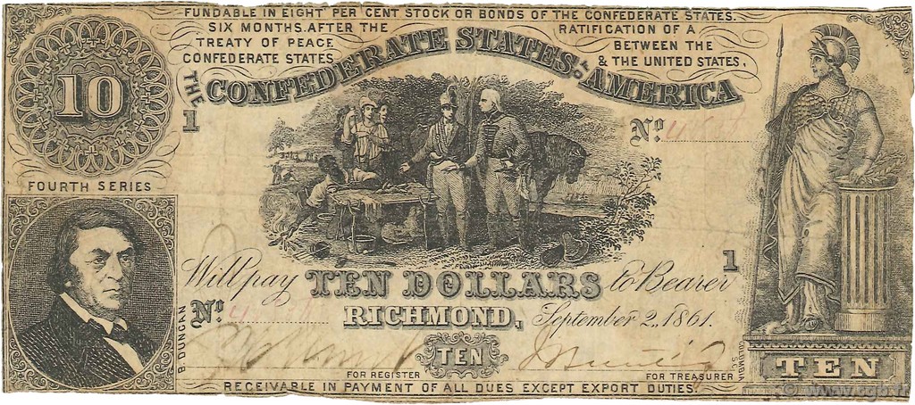 10 Dollars ÉTATS CONFÉDÉRÉS D AMÉRIQUE  1861 P.29a B à TB