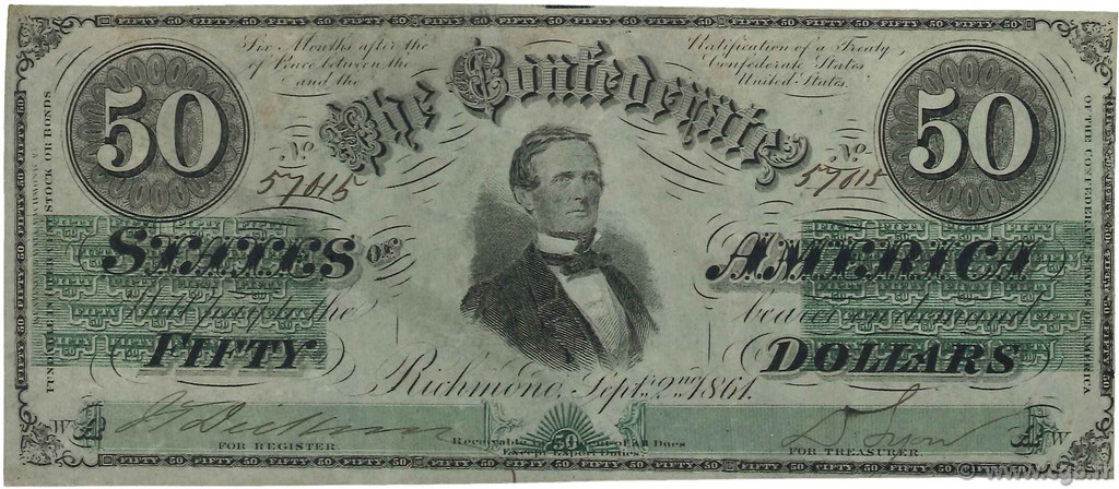 50 Dollars ÉTATS CONFÉDÉRÉS D AMÉRIQUE  1861 P.37 TTB