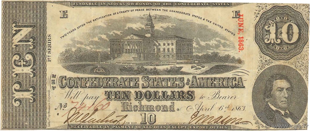 10 Dollars ÉTATS CONFÉDÉRÉS D AMÉRIQUE  1863 P.60a pr.TTB