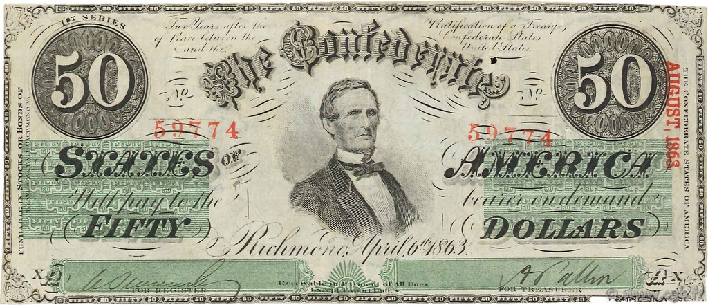 50 Dollars ÉTATS CONFÉDÉRÉS D AMÉRIQUE  1863 P.62b TTB