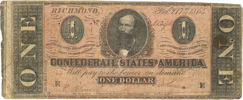 1 Dollar ÉTATS CONFÉDÉRÉS D AMÉRIQUE  1864 P.65a TB