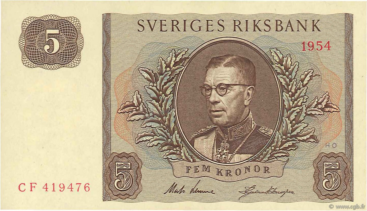5 Kronor SUÈDE  1954 P.42a pr.NEUF