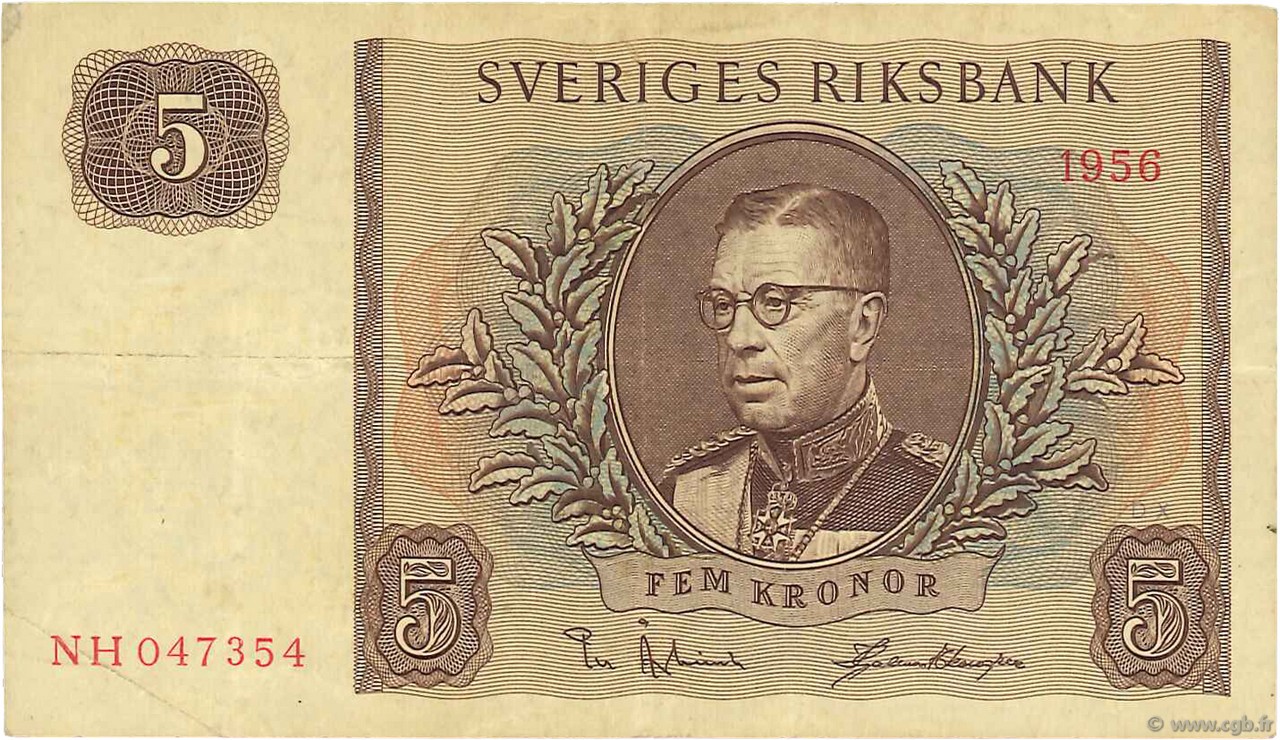 5 Kronor SUÈDE  1956 P.42c pr.TTB