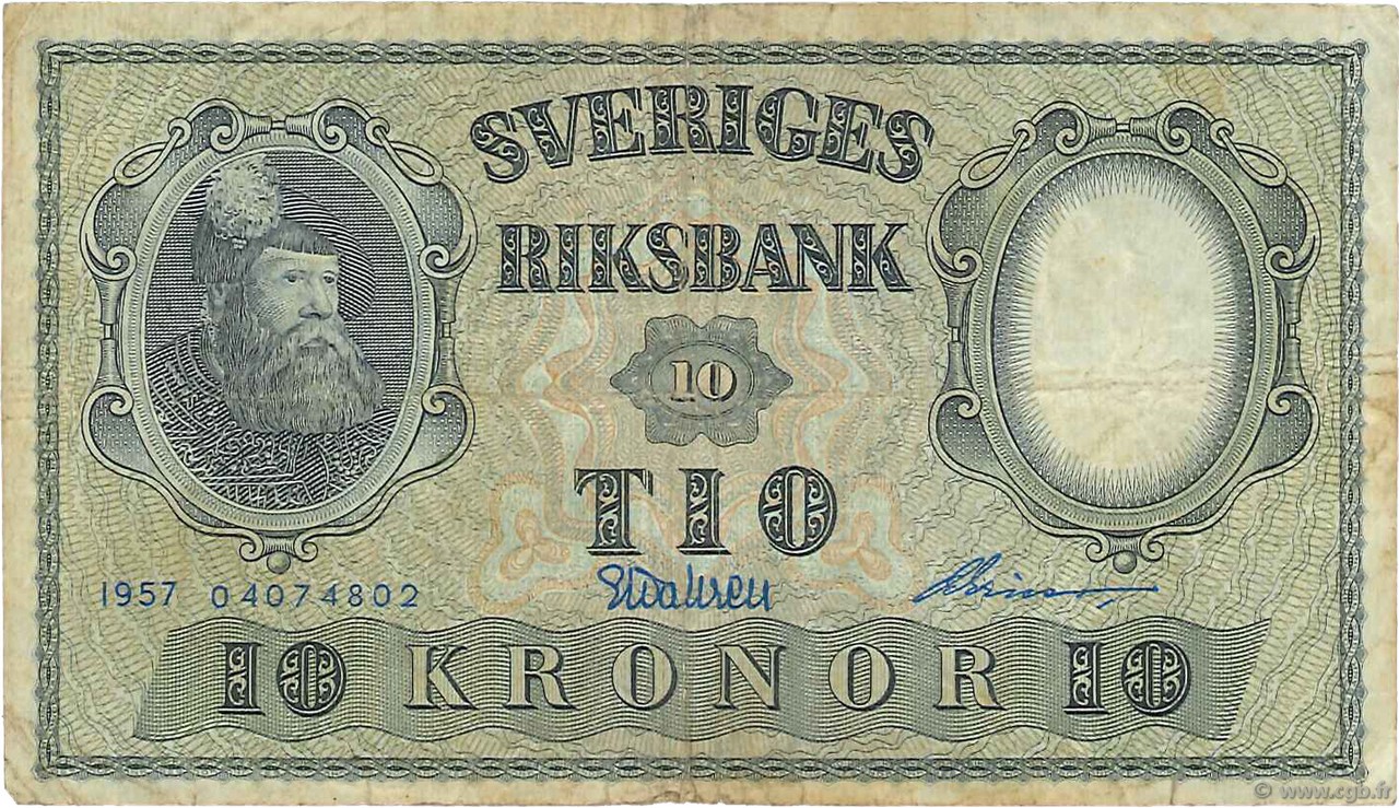10 Kronor SUÈDE  1957 P.43e TB