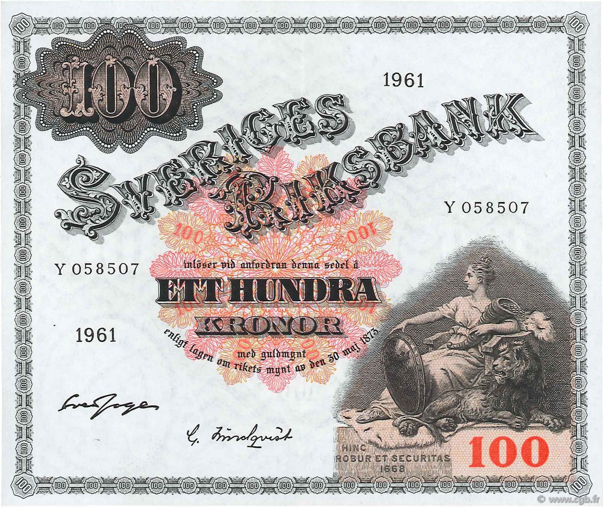 100 Kronor SUÈDE  1961 P.48c SPL