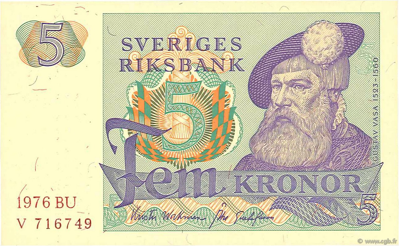 5 Kronor SUÈDE  1976 P.51c pr.NEUF