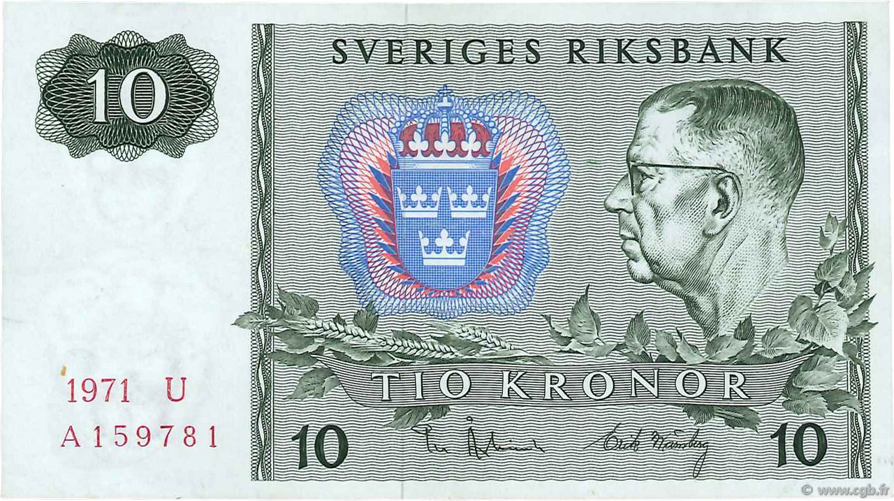 10 Kronor SUÈDE  1971 P.52c SPL+