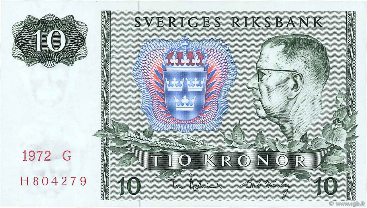 10 Kronor SUÈDE  1972 P.52c NEUF