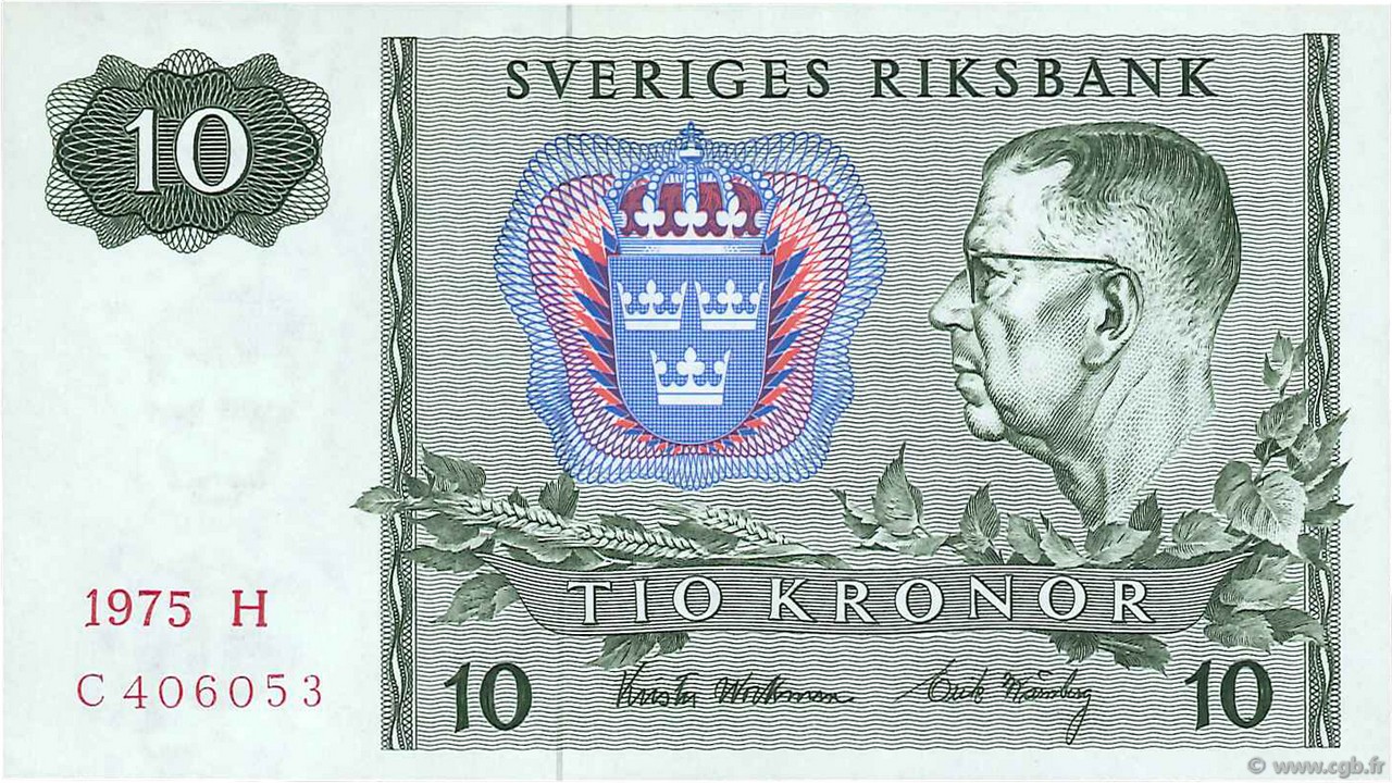 10 Kronor SUÈDE  1975 P.52c SUP+