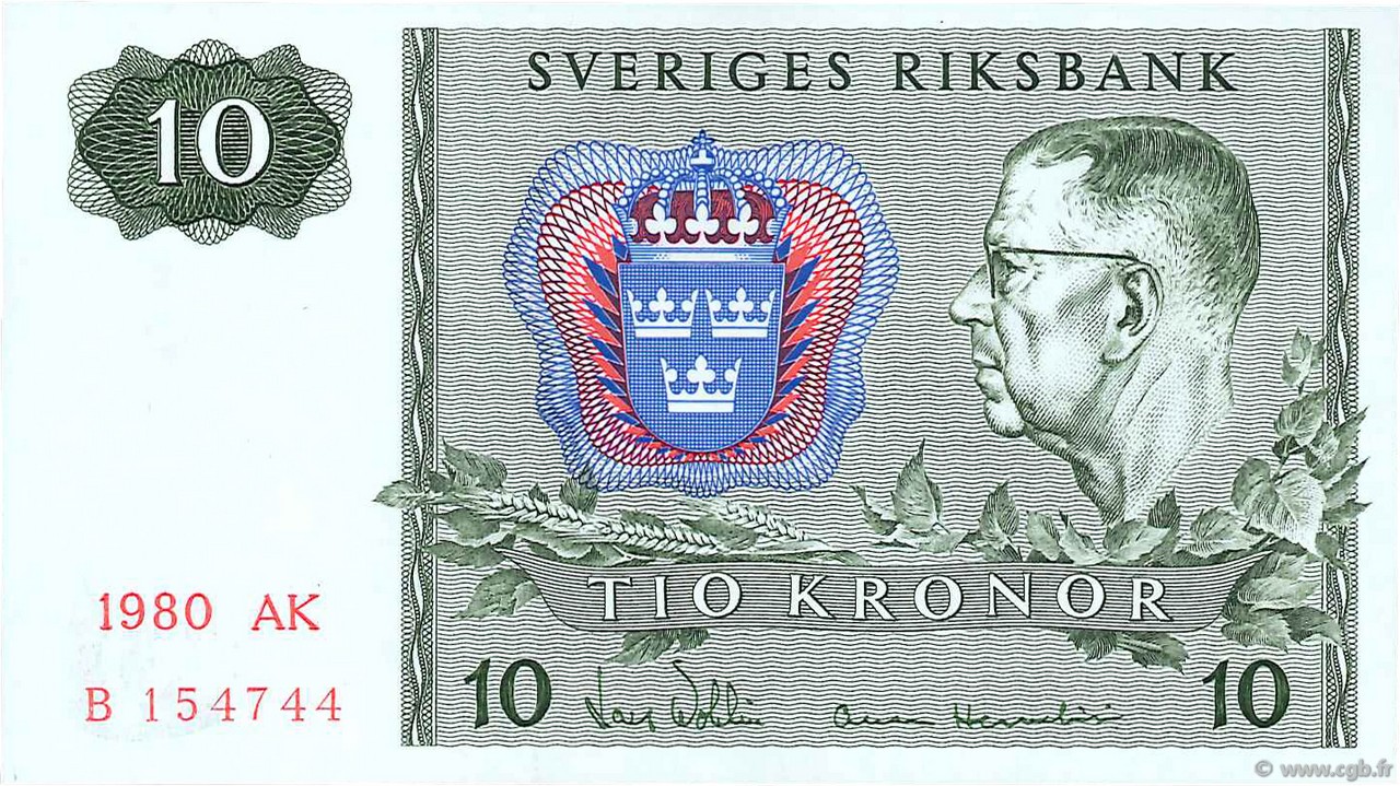 10 Kronor SUÈDE  1980 P.52e SPL