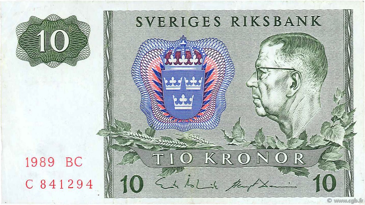10 Kronor SUÈDE  1989 P.52e TTB