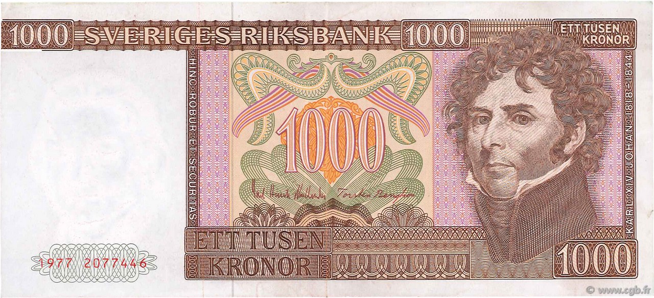 1000 Kronor SUÈDE  1977 P.55a q.SPL