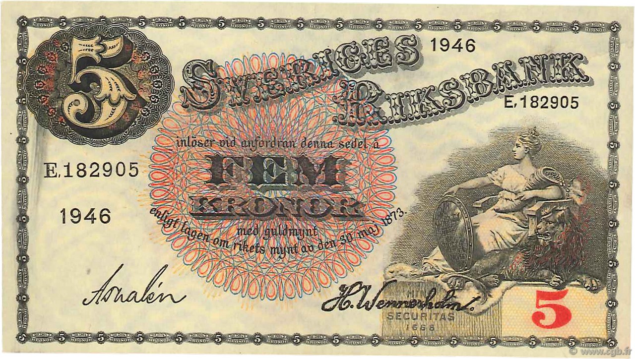 5 Kronor SUÈDE  1946 P.33ac NEUF
