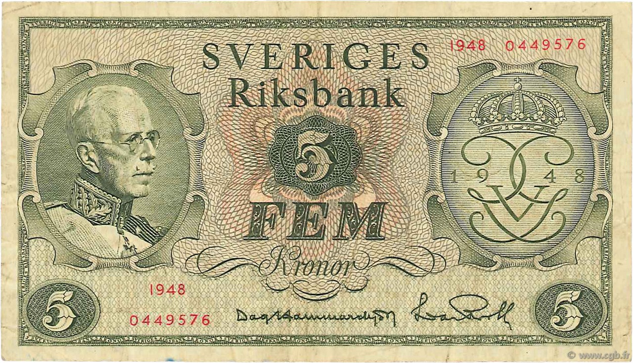 5 Kronor SUÈDE  1948 P.41a TTB