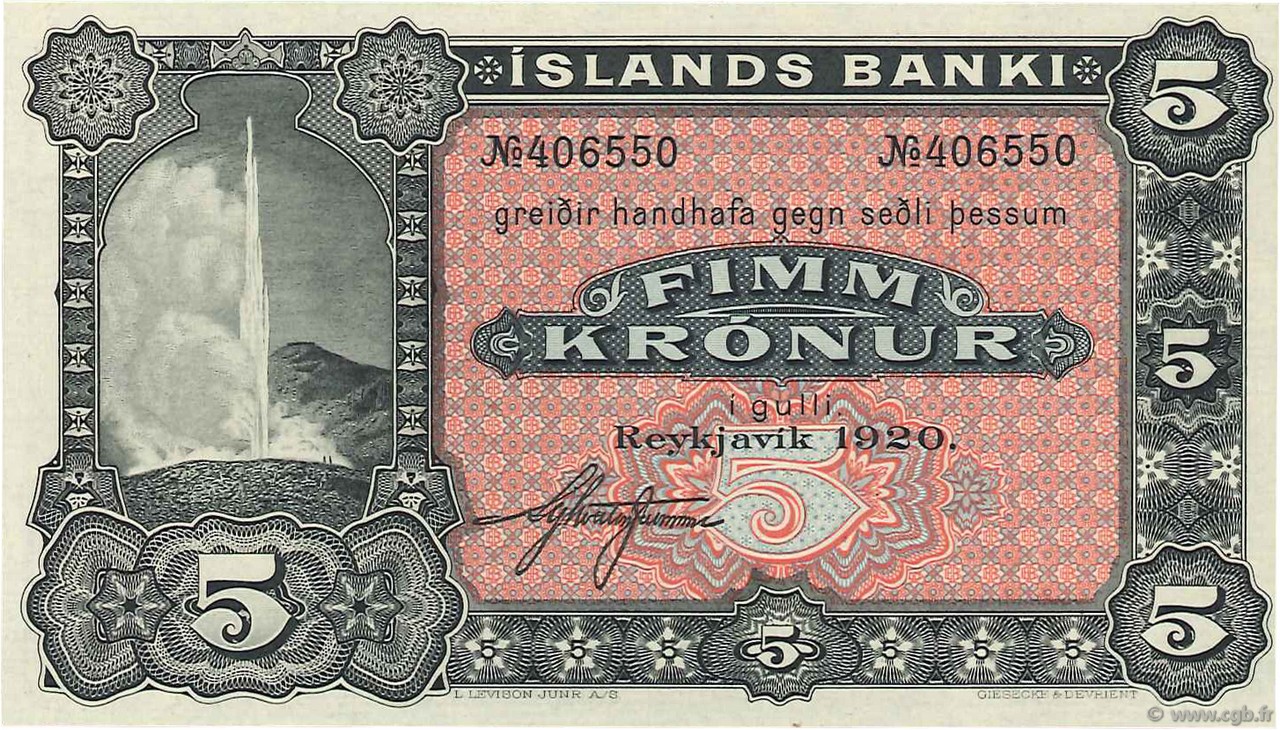 5 Kronur Non émis ISLANDE  1920 P.15r SPL
