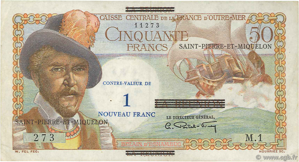 1 NF sur 50 Francs Belain d Esnambuc SAINT PIERRE ET MIQUELON  1960 P.30a TTB