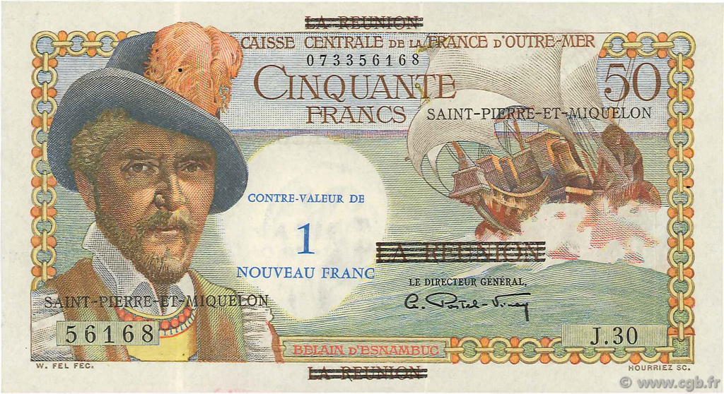 1 NF sur 50 Francs Belain d Esnambuc SAINT PIERRE ET MIQUELON  1960 P.30b pr.SUP