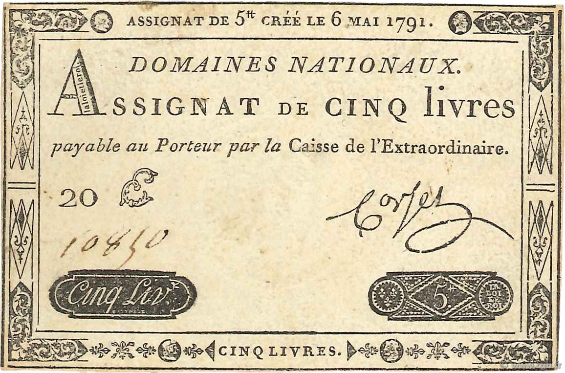 5 Livres FRANCE  1791 Ass.12a TTB