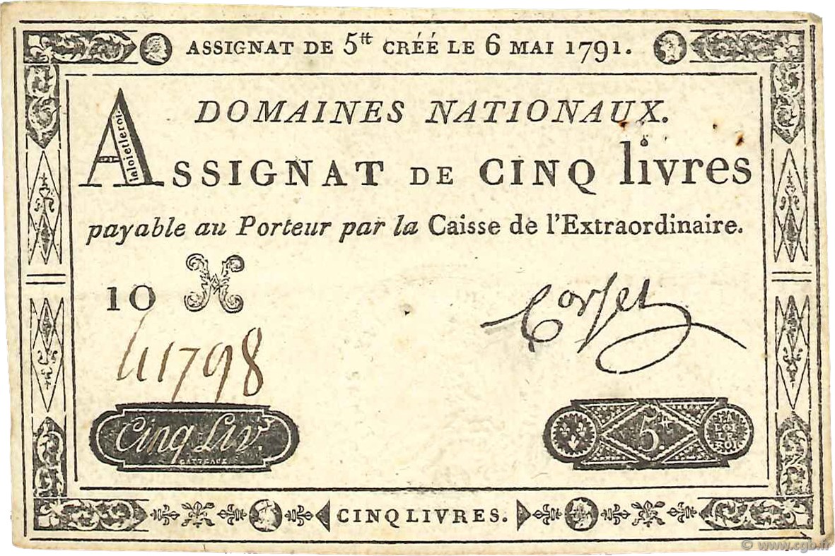 5 Livres FRANCE  1791 Ass.12a SUP