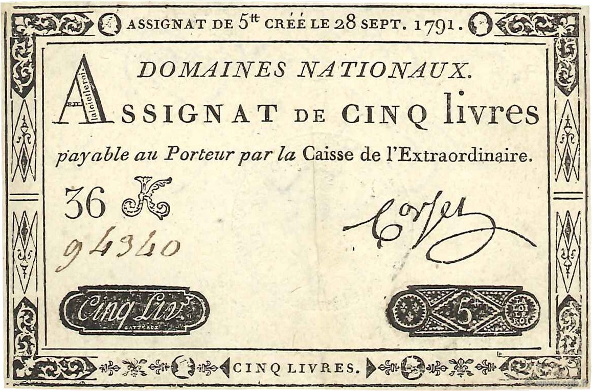 5 Livres FRANCE  1791 Ass.19a TTB
