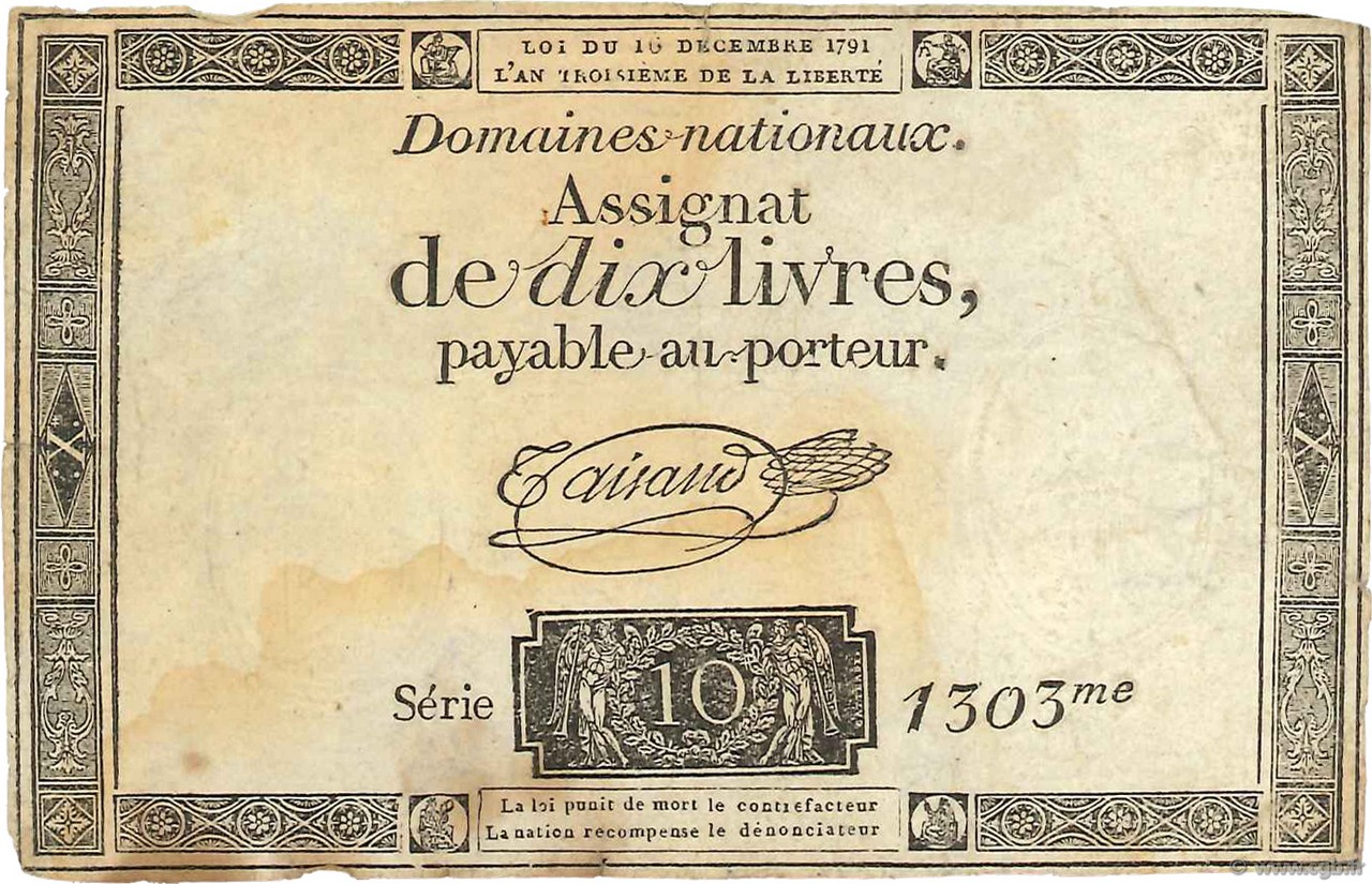 10 Livres FRANCE  1791 Ass.21a TB