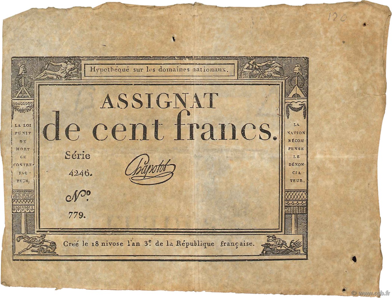 100 Francs FRANCE  1795 Ass.48a TB
